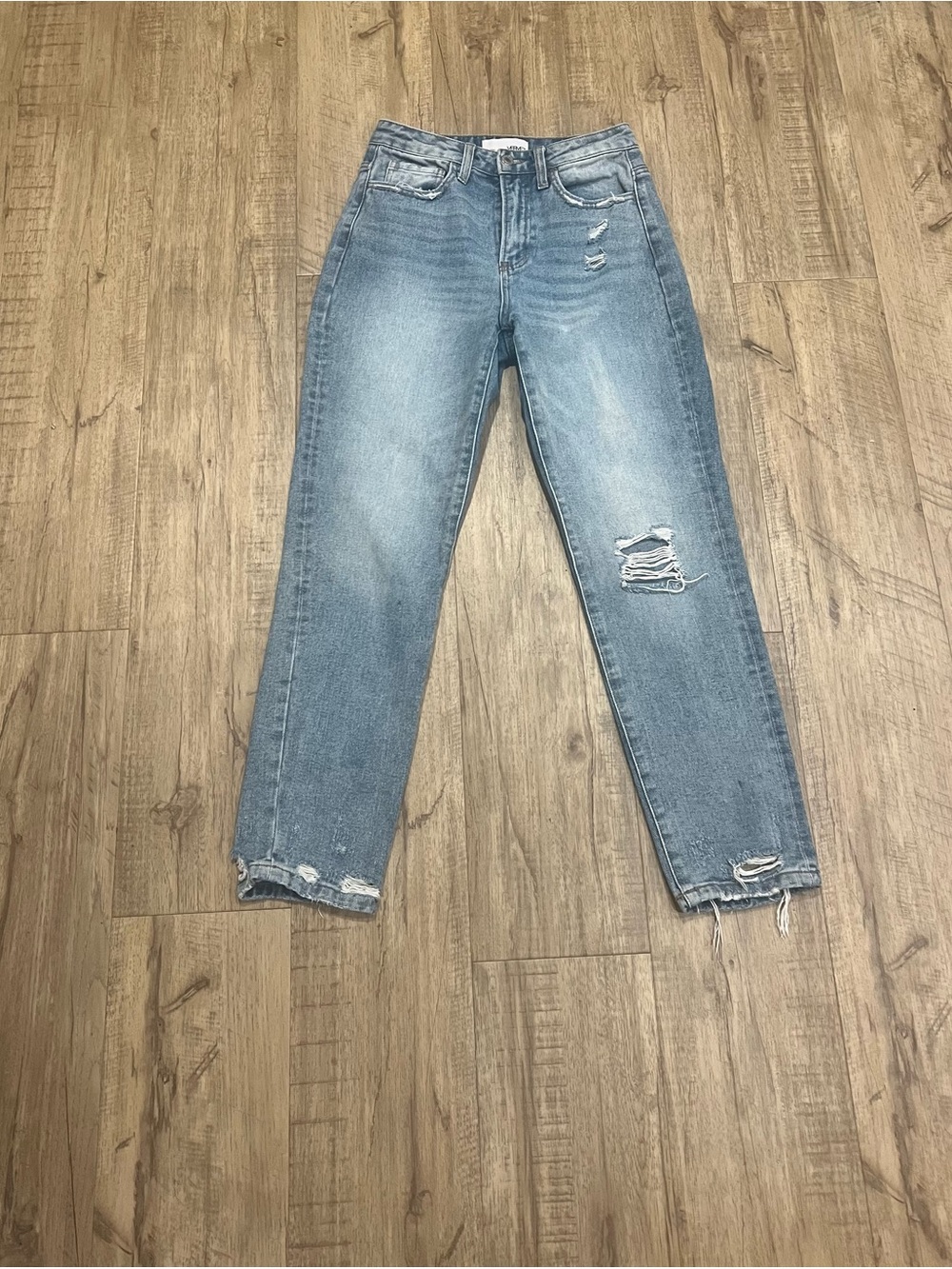 VERVET Los Angeles Distressed Mom Jeans Medium Wash High Rise Straight Leg